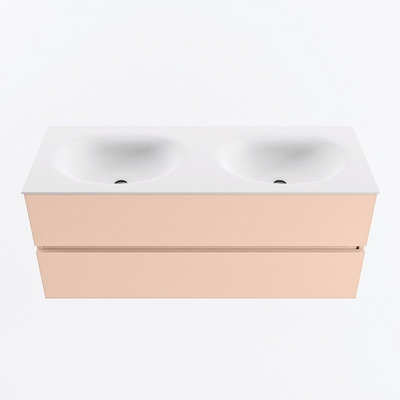 MONDIAZ VICA Ensemble meuble de salle de bains - 120cm - meuble bas rosee - 2 tiroirs - vasque moon double - 2 trous de robinet - version haute 60cm - talc