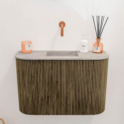 Mondiaz JOYA-DLUX Meuble de salle de bains 63.2cm - arrondi gauche et droite couleur Dusk - Vasque FAYE position Milieu Sans trou de robinet couleur Glace