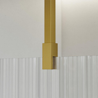 FortiFura Galeria Douche à l'italienne - 50x200cm - Verre nervuré - Bras plafond - Laiton Brossé (Doré)