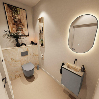 MONDIAZ TURE-DLUX Meuble toilette - 40cm - Smoke - EDEN - vasque Frappe - position centrale - sans trou de robinet