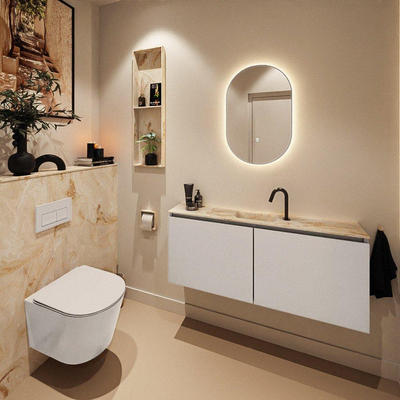 MONDIAZ TURE-DLUX Meuble toilette - 120cm - Linen - EDEN - vasque Frappe - position centrale - 1 trou de robinet