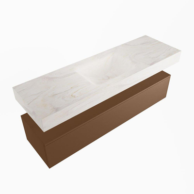 Mondiaz ALAN-DLUX Ensemble de meuble - 150cm - meuble Rust mat - 1 tiroir - Lavabo Cloud Ostra suspendu - vasque Centre - 0 trous de robinet