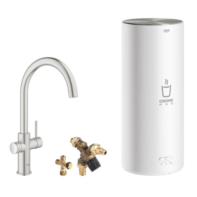 Grohe Red Keukenkraan - hoog - 3 in 1 - c uitloop - l size boiler - Brushed Supersteel (RVS)
