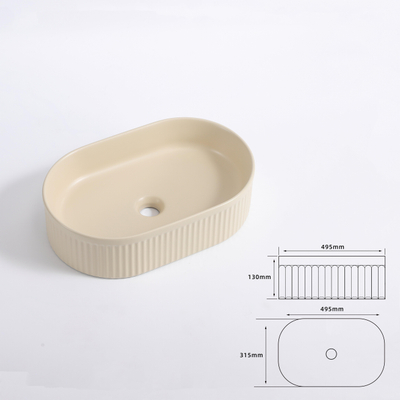 QeramiQ Arto waskom - 49.5x31.5x13cm - geribbeld - ovaal - keramiek - mat beige