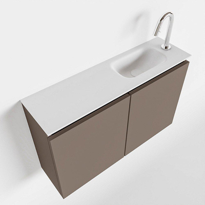 MONDIAZ TURE Toiletmeubel 80x23x50cm met 1 kraangaten 2 deuren smoke mat Wastafel Eden rechts Solid Surface Wit