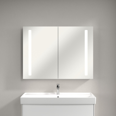 Villeroy & Boch my view 14 My View spiegelkast - met 2 deuren - met geïntegreerde LED verlichting verticaal - 100x75x17.3cm - zilver