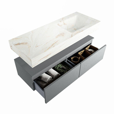 Mondiaz ALAN-DLUX Ensemble de meuble - 120cm - meuble Plata mat - 2 tiroirs - Lavabo Cloud Frappe suspendu - vasque Droite - 1 trou de robinet