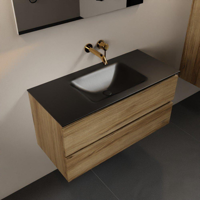 Mondiaz Aivy badmeubelset - 100x45x50cm - 0 kraangaten - 1 wasbak urban Solid surface - Midden - 2 lades - Zonder spiegel - Melamine Chai