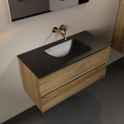 Mondiaz AIVY Ensemble de meuble - 100x45x50cm - 0 trous de robinet - 1 vasque Urban Solid surface - Centre - 2 tiroirs - sans miroir - Melamine Chai