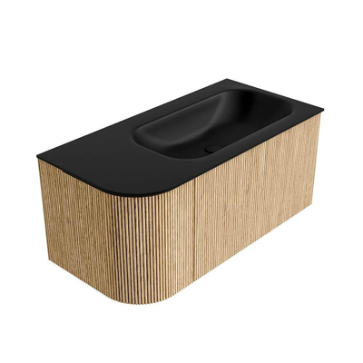 MONDIAZ KURVE 95cm Meuble salle de bain avec module 25 G - couleur Oak - 1 tiroir - 1 porte - vasque BIG SMALL droite - sans trous de robinet - Urban