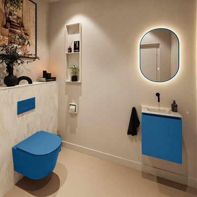 MONDIAZ TURE-DLUX Meuble toilette - 40cm - Jeans - EDEN - vasque Ostra - position centrale - sans trou de robinet