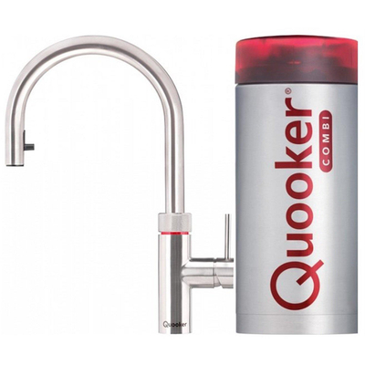 Quooker Flex keukenkraan koud, warm en kokend water inclusief uittrekbare uitloop met Combi+ reservoir RVS