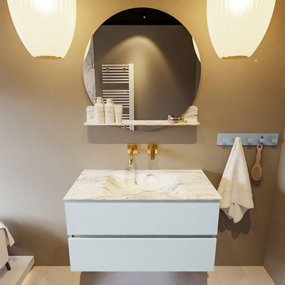 Mondiaz VICA-DLUX Ensemble de meuble de salle de bain - 90cm - meuble sous-vasque argile - 2 tiroirs - lavabo encastré nuage milieu - sans trous de robinet - version haute 60cm - glace