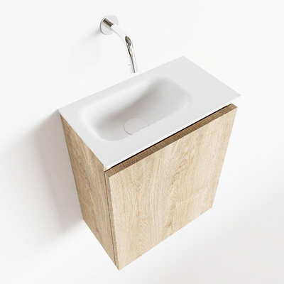 MONDIAZ TURE Kit lave-mains - 40x23x50cm - 0 trous de robinet - 1 porte - chêne blanchi mat - Lavabo à gauche - Solid Surface Blanc