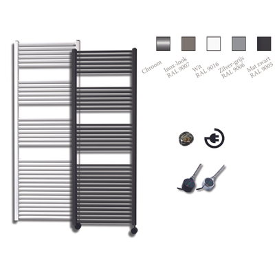 Sanicare electrische design radiator 172 x 60 cm Zilver-grijs met thermostaat chroom