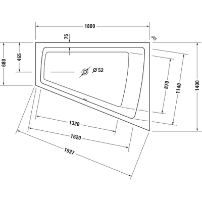 Duravit Paiova bad acryl afgeschuind rechts 180x140x46cm wit