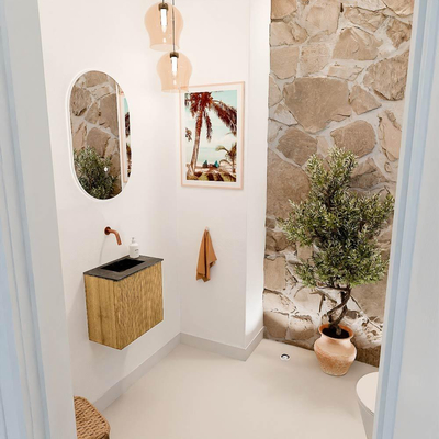 Mondiaz JOYA-DLUX 40cm toiletmeubel - kleur Oak - Wastafel FAYE positie Midden Zonder kraangat kleur Lava.