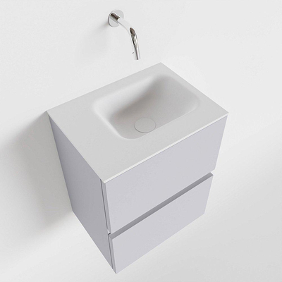 MONDIAZ ADA Toiletmeubel 40x30x50cm met 0 kraangaten 2 lades cale mat Wastafel Lex links Solid Surface Wit