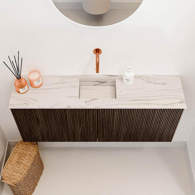 Mondiaz JOYA-DLUX 100cm meuble de toilette - couleur Walnut - Lavabo FAYE position Milieu Sans trou de robinet couleur Nata.
