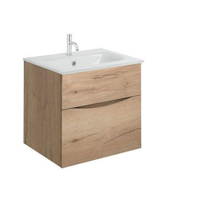 Crosswater Glide II Badmeubelset - 50x45x52cm - 2 lades - greeploos - wastafel wit - kraangat -windsor - windsor oak (hout)
