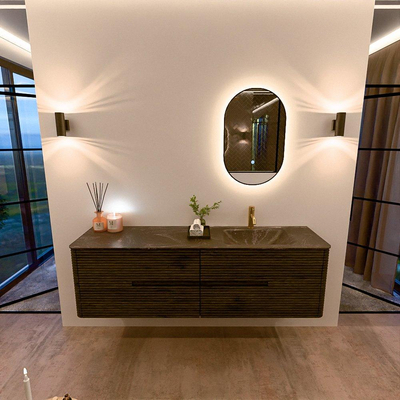 Mondiaz CIRO-DLUX Meuble de salle de bains - 170x45x50cm - Plan-vasque solid surface Lava - 1 lavabo à droite - 1 trou de robinet - 4 tiroirs - Shadow
