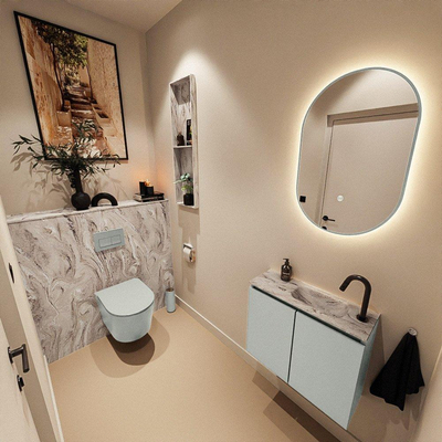 MONDIAZ TURE-DLUX Meuble toilette - 60cm - Greey - EDEN - vasque Glace - position droite - 1 trou de robinet