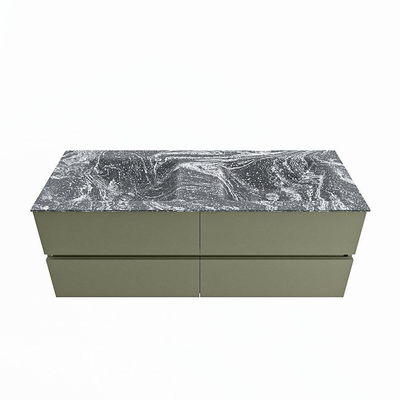 MONDIAZ VICA-DLUX Badkamermeubelset - 130cm - onderkast army - 4 lades - inbouw wastafel cloud dubbel - 2 kraangaten - spiegel model spot - XL versie 60cm hoog - lava