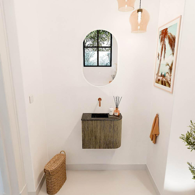 Mondiaz JOYA-DLUX 51.6cm toiletmeubel - ronding rechts kleur Dusk - Wastafel FAYE positie Links Zonder kraangat kleur Lava.