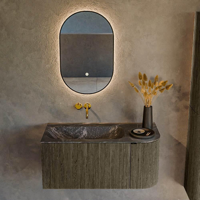 Mondiaz KURVE-DLUX Badkamermeubelset - 95x46x40cm - 1 lade - 1 deur - wastafel solid surface - links - zonder kraangat - Shadow
