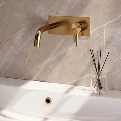 Robinet mélangeur lavabo encastrable Brauer Gold Edition - bec courbé gauche - manette longue étroite - plan de couverture - modèle A 1 - PVD - or brossé
