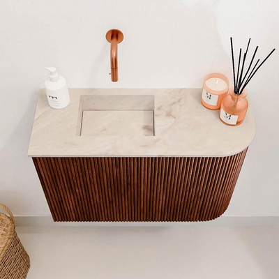 Mondiaz JOYA-DLUX Meuble de toilette 61,6cm - arrondi droit couleur Ruby - Lavabo FAYE position Gauche Sans trou de robinet couleur Frappe