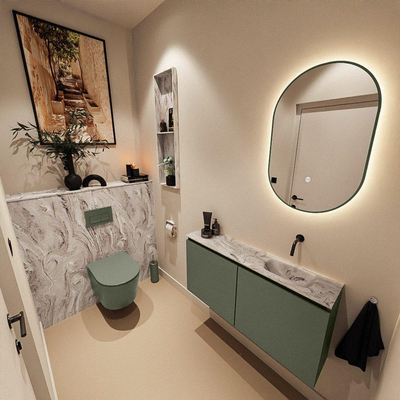 MONDIAZ TURE-DLUX Meuble toilette - 100cm - Army - EDEN - vasque Glace - position droite - sans trou de robinet