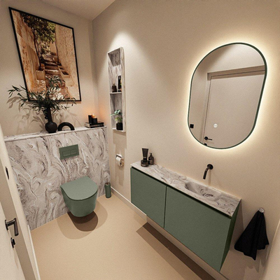 MONDIAZ TURE-DLUX Meuble WC 100 cm Army. Lavabo EDEN Glace position droite. Sans trou de robinet.
