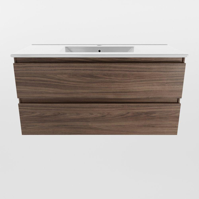 Mondiaz Aivy badmeubelset - 100x45x50cm - 1 kraangat - 1 wasbak keramiek - Midden - 2 lades - Zonder spiegel - Melamine Mocha