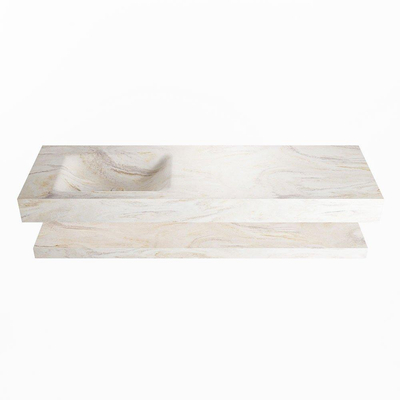 MONDIAZ ALAN - DLUX Badkamermeubelset - 150cm - planchet - Ostra - vrijhangende wastafel - wasbak links - 0 kraangaten - Ostra