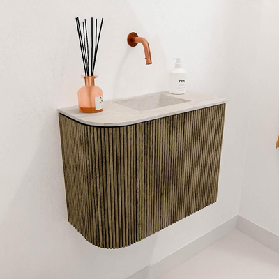 Mondiaz JOYA-DLUX 51.6cm toiletmeubel - ronding links kleur Dusk - Wastafel FAYE positie Rechts Zonder kraangat kleur Ostra.