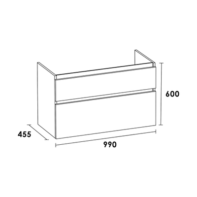 BRAUER Advance Meuble sous vasque 99x45.5x60cm 2 tiroirs 1 espace siphon sans poignée MFC G-Canyon