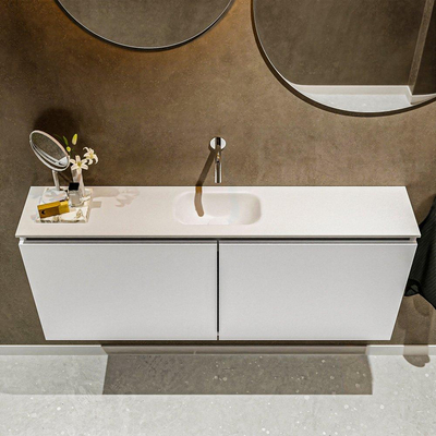 MONDIAZ TURE Toiletmeubel 120x23x50cm met 0 kraangaten 2 deuren talc mat Wastafel Eden midden Solid Surface Wit