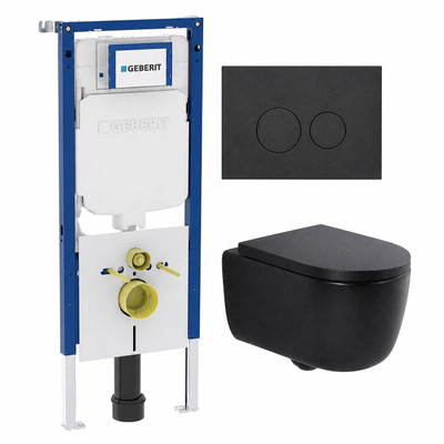 QeramiQ Dely Swirl Toiletset - 36.3x51.7cm - Geberit UP720 Duofix Sigma inbouwreservoir - 35mm zitting - bedieningsplaat mat zwart - ronde knoppen - mat zwart