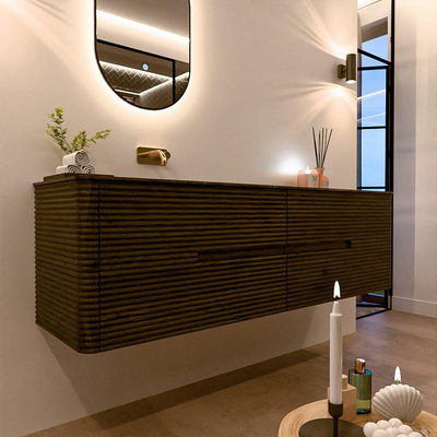 Mondiaz CIRO-DLUX Meuble de salle de bains - 170x45x50cm - Plan vasque Solid surface Lava - 1 lavabo à gauche - sans trous de robinet - 4 tiroirs - Shadow