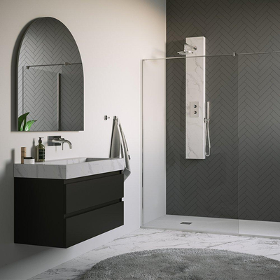 BRAUER Chrome Edition panneau de douche thermostatique - 2 fonctions - calacatta gold SET 01 - douche de tête 20cm - bras mural courbé - douchette barre - coude de raccordement mural - flexible de douche - chrome