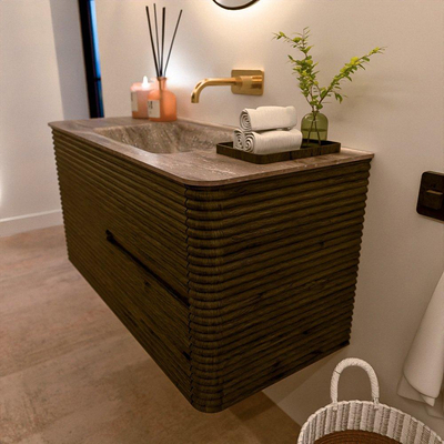 Mondiaz CIRO-DLUX Meuble de salle de bains - 100x45x50cm - Plan-vasque en solid surface Oza - 1 vasque au milieu - sans trous de robinet - 2 tiroirs - Shadow