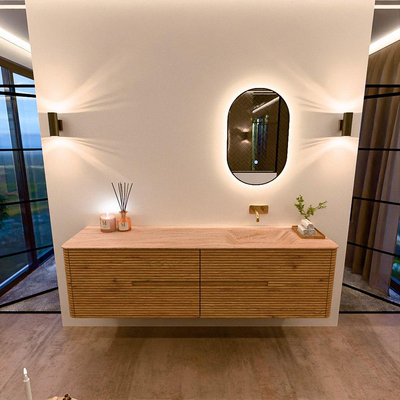 Mondiaz CIRO-DLUX Badkamermeubelset - 180x45x50cm - Solid surface wastafel Saba - 1 wasbak Rechts - zonder kraangaten - 4 lades - Oak