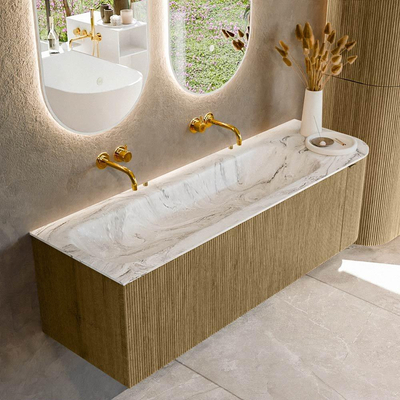 Mondiaz KURVE-DLUX Badkamermeubelset - 145x46x40cm - 1 lade - 1 deur - wastafel solid surface - links - zonder kraangat - Dusk