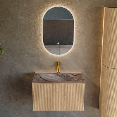 MONDIAZ KURVE-DLUX Meuble de salle de bains 70cm couleur Oak avec 1 tiroir et 0 portes. Lavabo BIG SMALL Central 1 trou de robinet Sombra.