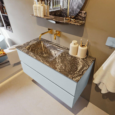 Mondiaz VICA-DLUX ensemble de meuble de salle de bain - 100cm - meuble sous-vasque argile - 2 tiroirs - lavabo encastré nuage gauche - sans trous de robinet - version haute 60cm - lave