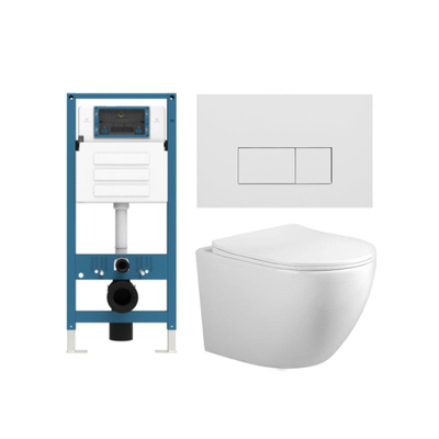 Adema Salina 2.0 Ensemble WC - 48.5x36x32cm - à évacuation profonde - sans bride - réservoir encastré QeramiQ - abattant softclose - quickrelease - abattant WC - plaque de commande métallique blanc mat - boutons rectangulaires - blanc