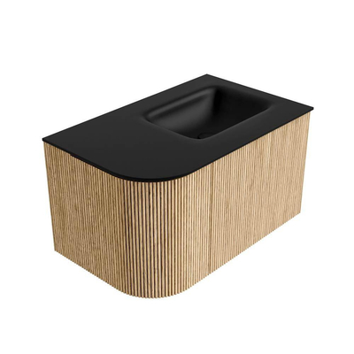 MONDIAZ KURVE 75cm Meuble salle de bain avec module 25 G - couleur Oak - 1 tiroir - 1 porte - vasque GRUNNE droite - 1 trou de robinet - Urban