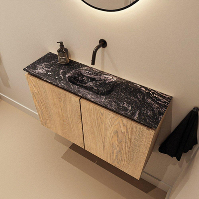 MONDIAZ TURE-DLUX Meuble de toilettes 80 cm Washed Oak. Lavabo EDEN Lava position milieu. Sans trou de robinet.