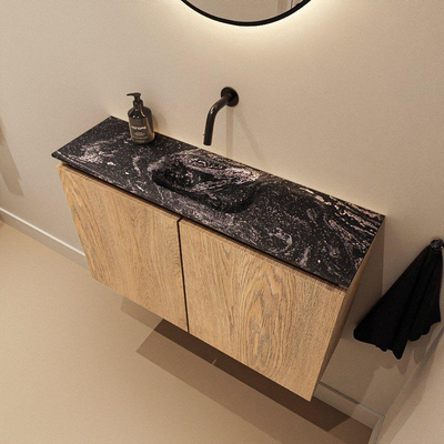 MONDIAZ TURE-DLUX Meuble toilette - 80cm - Washed Oak - EDEN - vasque Lava - position centrale - sans trou de robinet